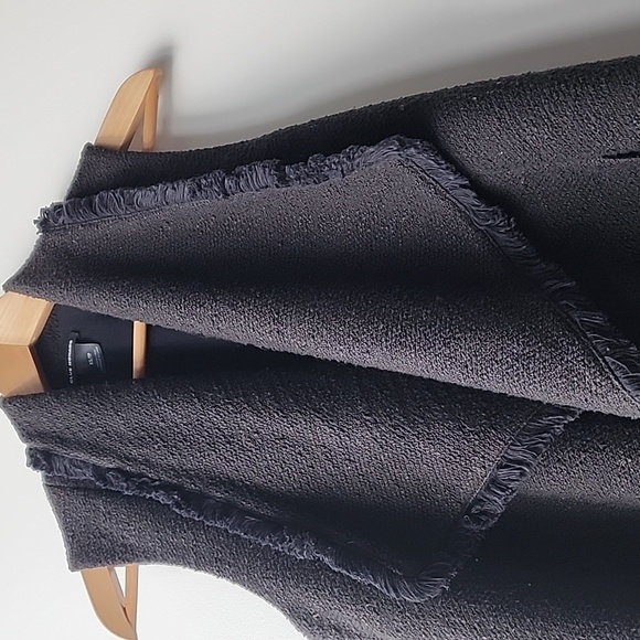 Club Monaco Tweed Fringe Open Collar Long Vest Jacket - Picture 2 of 7